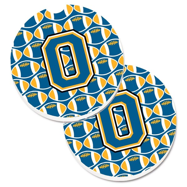 Carolines Treasures Letter O Football Blue and Gold Set of 2 Cup Holder Car Coaster CJ1077-OCARC - main